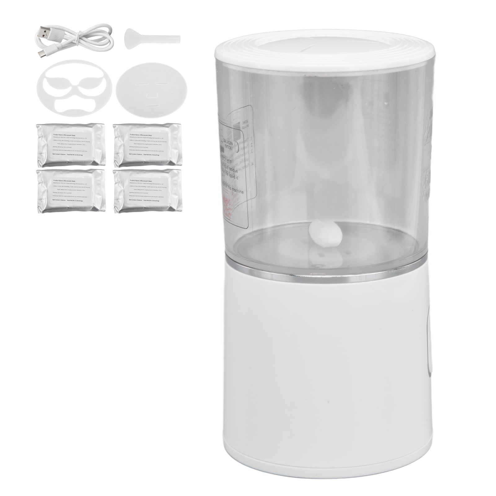 Xirurus DIY Fruit Vegetable Facial Mask Maker Machine, Automatic Skin Care Device for Face Care with Mask Mold and Collagen Peptides, USB Rechargeable Beauty Tool in White, 4.8 inches / 12.2 cm