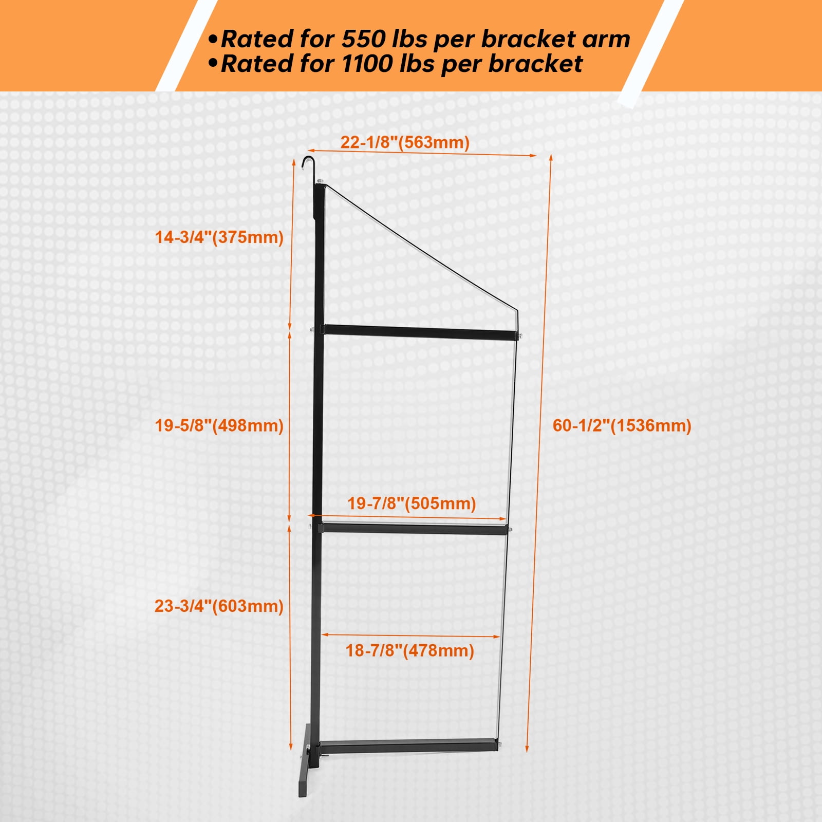 Kojem 4 Pack of 3 Tier Shipping Container Shelving Bracket 18" x 60" Universal for Heavy Duty Trailer Containers Cargo Shelf Hang & Hook Shelf Brackets Black