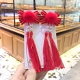 thumbnail image 3 of Lohuatrd 1 Pair Kids Festive New Year Hairpins Long Tassel Plush Balls Beads Bowknot Decor Red Hair Clips Hanfu Headwear Tang Suit Hair Accessories, 3 of 8