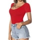 thumbnail image 3 of Gibobby Mono Ajustado de Verano Body de manga corta con cuello redondo para mujer, mono Sexy, mono, pijama, mono básico de Color sólido(Rojo， S), 3 of 5
