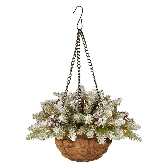 Prelit Artificial Christmas Hanging Basket,Flocked with Mixed