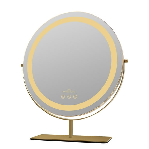 Impressions Vanity Aura Tri Tone Round Makeup Mirror with Lights and Standing Base(Champagne Gold)