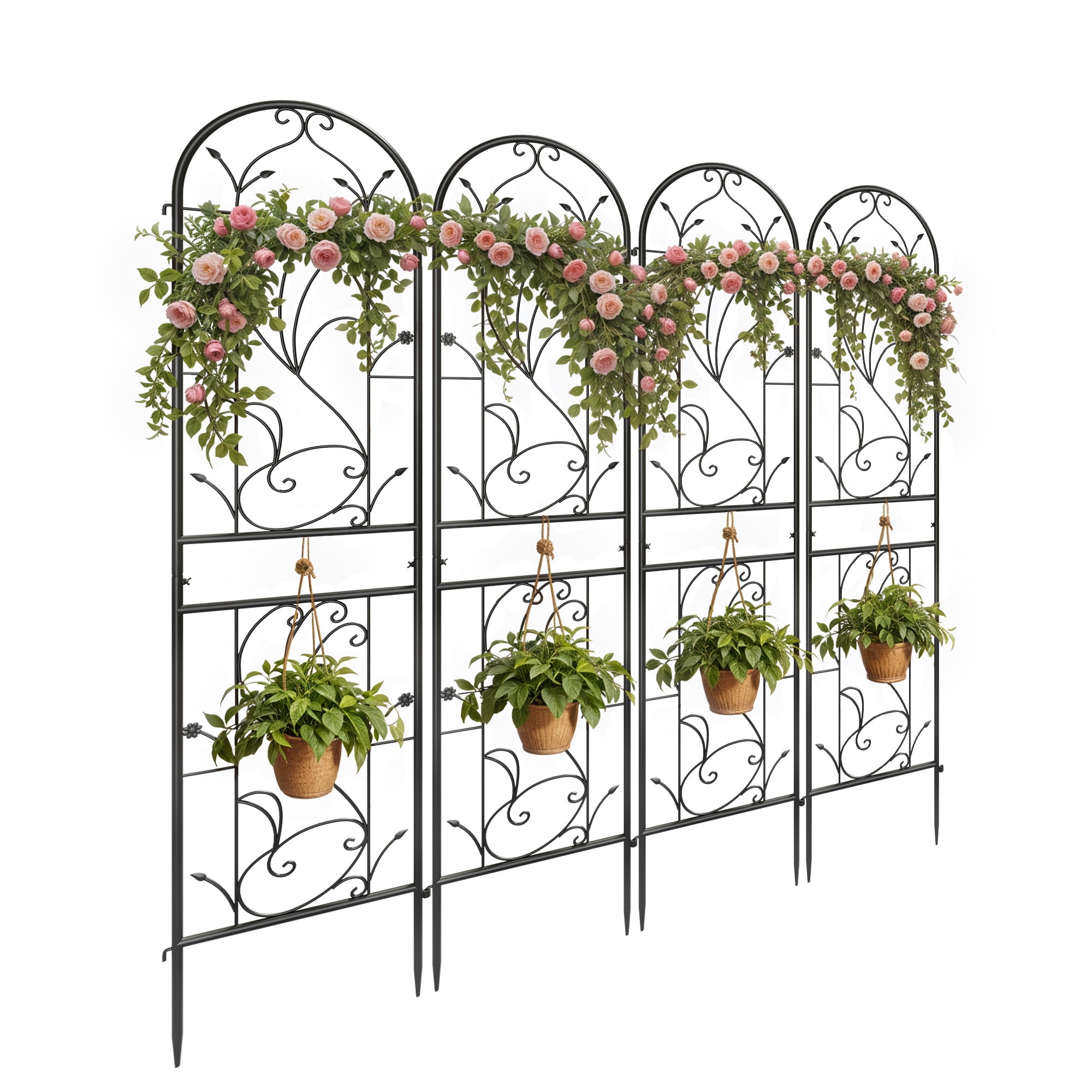 Uforic 4 Pack Metal Garden Trellises, 87x20in Black Rustproof Trellis for Climbing Plants,Vegetables,Flowers,Large Decorative Outdoor Trellis Fencing