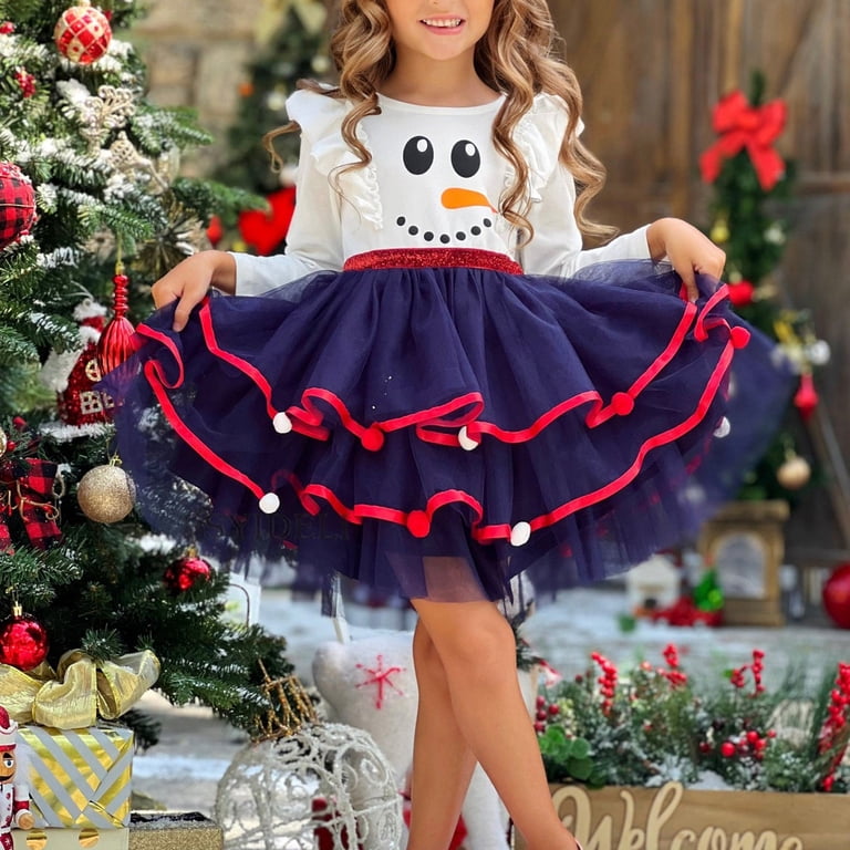 white christmas dresses Girls' Christmas Party Twirl Dress – Little Stocking Company main image 1