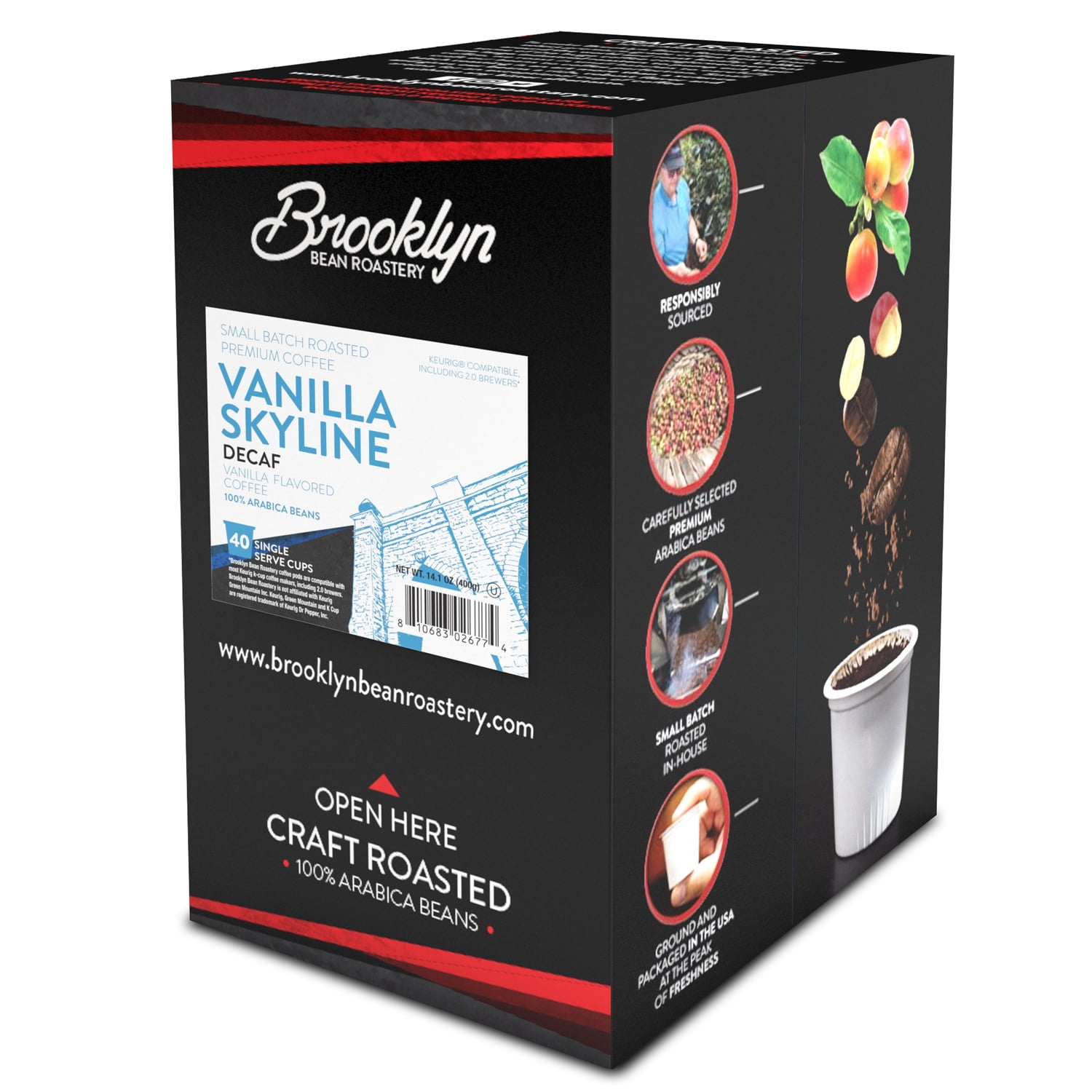 Brooklyn Bean Roastery Vanilla Skyline Decaf Coffee Pods for Single-Serve Coffee Brewers, 40-Pack