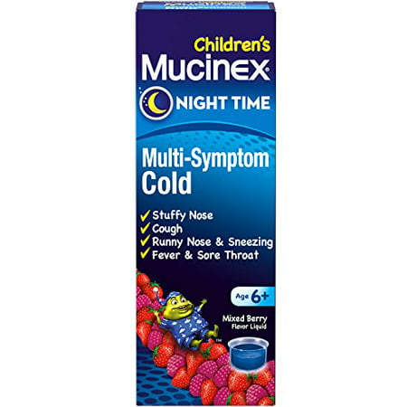 6 Pack Mucinex Childrens Night Time Multi Symptom Cold Liquid Very Berry 4oz