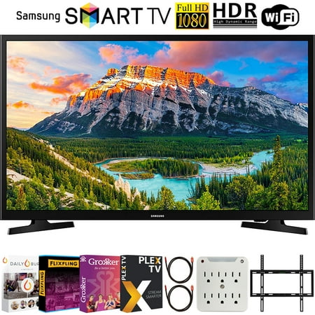 Samsung UN32N5300AFXZA 32-inch 1080p Smart LED TV (2018), Black Bundle with Premiere Movies Streaming 2020 + Flat Wall Mount Kit + 6-Outlet Surge Adapter + 2x 6FT 4K HDMI 2.0 Cable