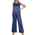 thumbnail image 2 of abtuhar Ladies Pajamas Sets,Summer Pajamas for Women Plus Size,Women's Pajamas Set,Silk Satin Sleeveless Sleepwear Round Neck Top Long Pants with Pockets Soft Loungewear, 2 of 4