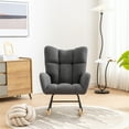thumbnail image 4 of Modern Rocking Chair, Soft Teddy Velvet Fabric Rocking Chair for Nursery, Comfy Wingback Glider Rocker with Solid Wood Base for Living Room, Bedroom Balcony, 4 of 8