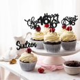 thumbnail image 4 of Topper para cupcakes Ephlyn para 16.º cumpleaños, negro con brillo, paquete de 30, 4 of 7