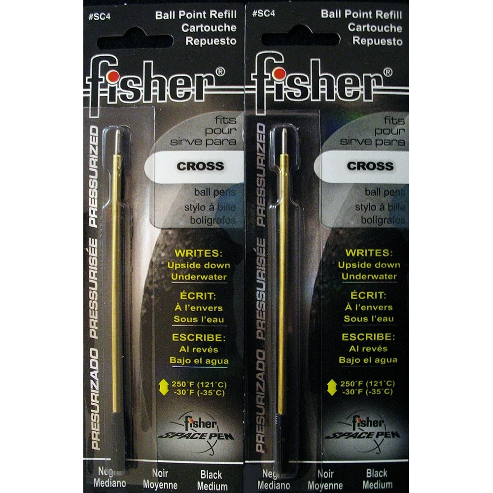 2 PACK BLACK Med Point Ballpoint Pen Refills for CROSS Pens by Fisher