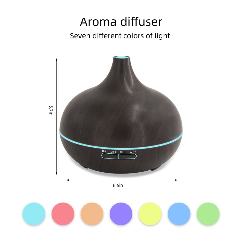 18.6oz Aromatherapy Essential Oil Diffuser Wood Grain Remote Control Ultrasonic Air Humidifier Cool 7 Color LED Light With 6 Oils