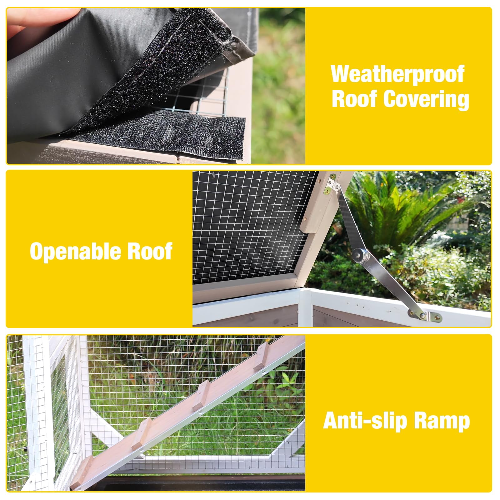 Aivituvin Rabbit Cage Indoor Outdoor Bunny Hutch on Wheels, 2 Story Wood Guinea Pig Cages with 2 Deeper Pull Out Trays