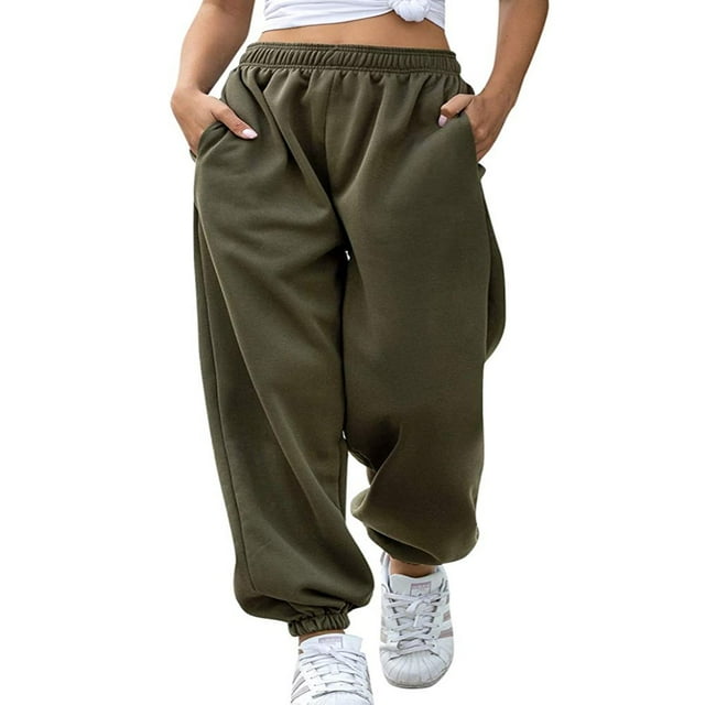 Pantalon de Jogging Décontracté pour Femmes en Coton à Taille Haute avec Poches
