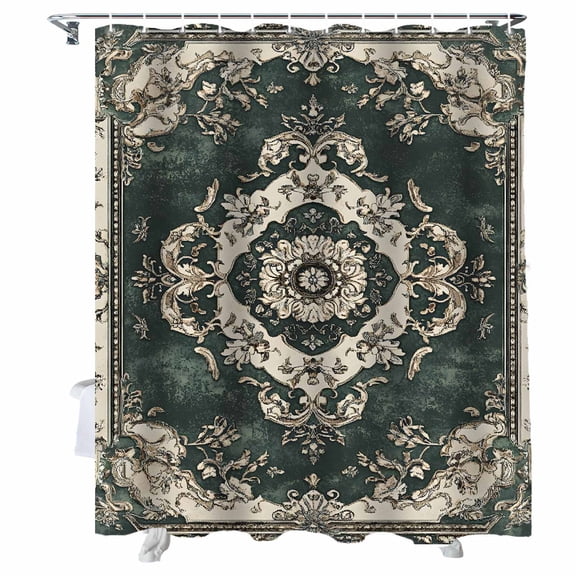 Shower Curtains Vintage Abstract Floral Texture Bath Curtain Ethnic Style Geometric Waterproof Bathroom Shower Curtain Set with Hooks Decoration 72 x 72 Inches