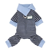 Dog Pajamas Four-Legged Jumpsuit, Breathable Poly-Cotton Striped Pet Clothes for Small Medium Dogs, Spring Summer, Blue XL