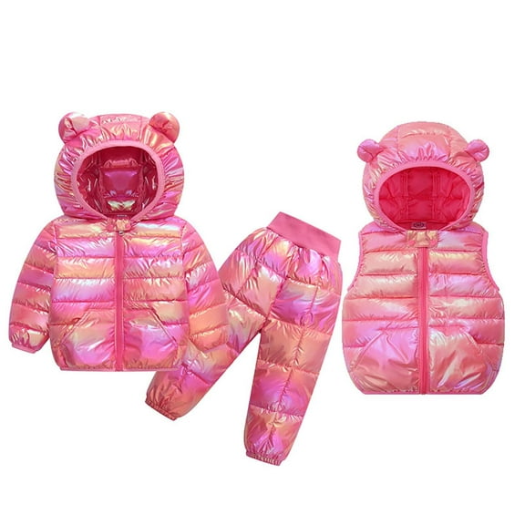 Afdoent Kids Toddler Girls Clothing Set Boys Winter Long Sleeve Solid Color Warm Tops Pants Vest 3Pcs Outfits Clothes Set 18-24 Months