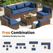 Techmilly Patio Furniture Sets, Modular Rattan Outdoor Patio Sectional Furniture Sofa Set, Wicker Patio Conversation Set for Backyard,7PCS