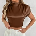 thumbnail image 2 of Women's Crop Tops Keyhole Back Ruffle Short Sleeve Slim Fit Fashion Blouses Soft Summer Solid Color Clothes (XS, Coffee), 2 of 7