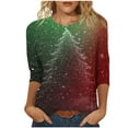 thumbnail image 2 of Aboser Womens Funny Christmas Shirts 3/4 Sleeve Party Holiday Tops Trendy Red and Green Print Blouse Plus Size Loose Crewneck T-Shirt 2026, 2 of 5