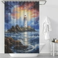 thumbnail image 2 of Lighthouse Sunrise Coast Scenery Pale Blue Tan Shower Curtain Modern Home Bathroom Bathtub Decor Waterproof Fabric with 12PCS Hooks, 2 of 5