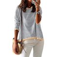 thumbnail image 2 of Womens Sweaters Long Sleeve Crew Neck Color Block Striped Casual Knitted Pullover Tops Light Gray M, 2 of 8