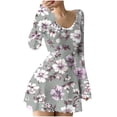 thumbnail image 2 of Gamivast Womens Sweater Dress Ribbed Knit Long Sleeve Mini Dresses Bodycon Dress Pink Cherry Blossom Petal Print V-Neck Clubwear Night Out Gown, 2 of 5