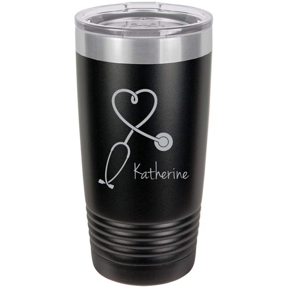Stethoscope Nurse Personalized Add Your Custom Text Insulated Tumbler 20 Oz Travel Coffee Mug Customizable (Black)