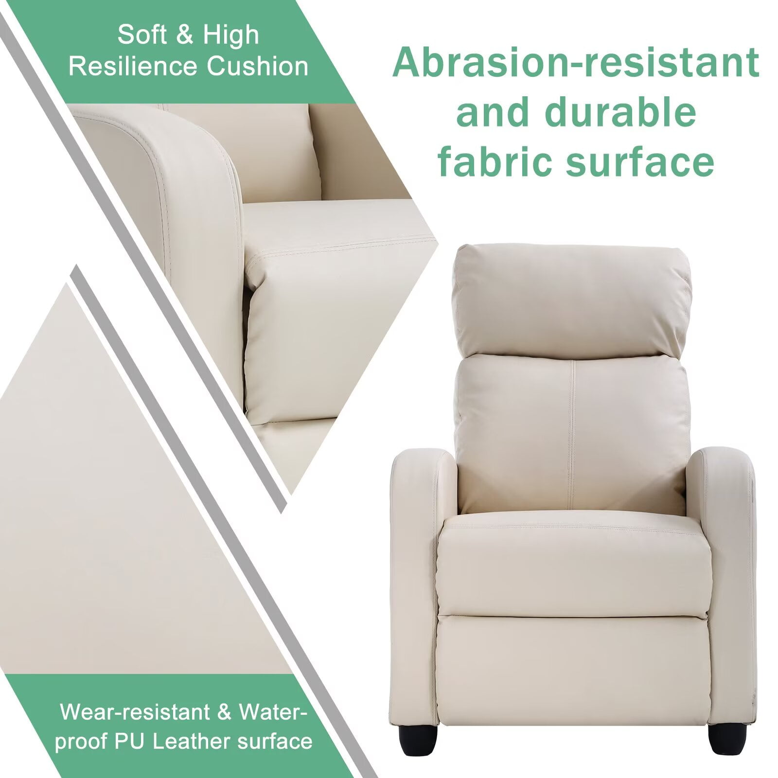 YRLLENSDAN Fabric Recliner Chair for Living Room Home Theater Seating, Adjustable Single Sofa for Adults, Reading Chair with Padded Seat Backrest and Footrest, Beige