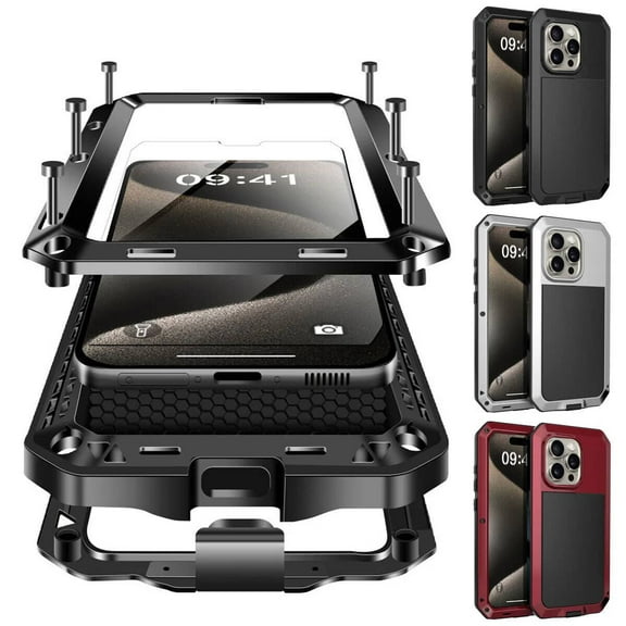 Armor Metal Aluminum Shockproof Phone Case for iPhone 15 Pro Max, 360 Full Body Protective Rugged Outdoor Military-Grade Shockproof Cover