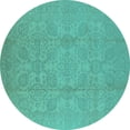 thumbnail image 1 of Ahgly Company Indoor Round Oriental Turquoise Blue Traditional Area Rugs, 7' Round, 1 of 4