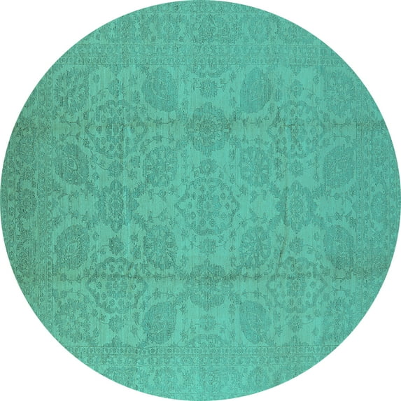 Ahgly Company Indoor Round Oriental Turquoise Blue Traditional Area Rugs, 7' Round