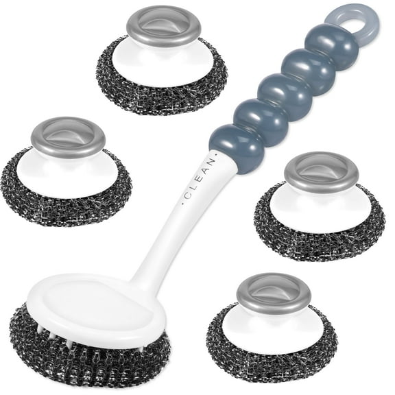 Tcwhniev 5 Pack Stainless Steel Scourers by Scrub It - Steel Wool Scrubber Pad Used For Dishes, Pots, Pans, and Ovens. Easy Scouring For Tough Kitchen Cleaning.