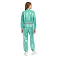 thumbnail image 6 of iiniim Boys Girls Hip Hop Modern Dance Outfit Shiny Metallic Long Sleeve Jacket and Pants Set Tracksuit Light Green 8, 6 of 7