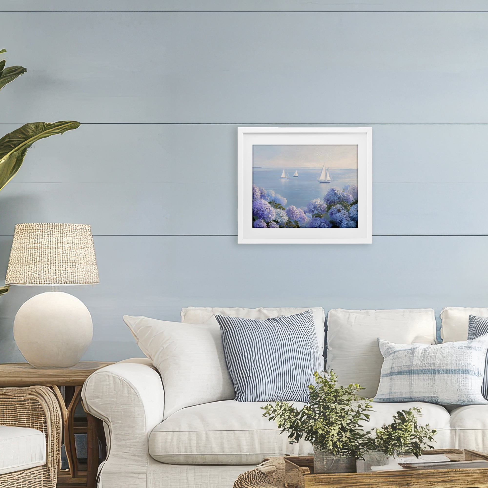 Stupell Industries Sailboats & Hydrangeas at Sea White Framed Print Under Glass, design by LSR Design Studio