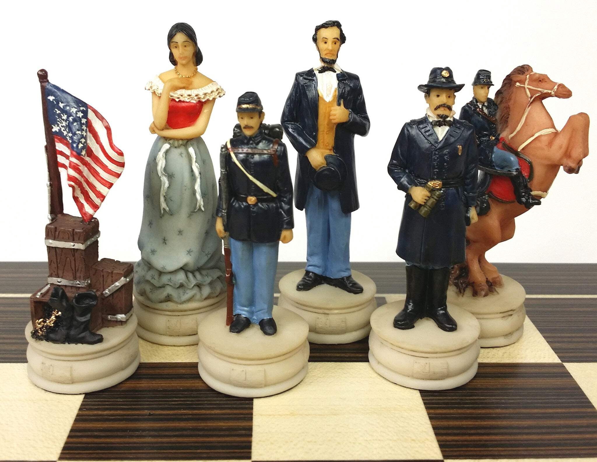 US American Civil War Wife Queens Chess set W 14" Ebony Black  Maple Wood Board