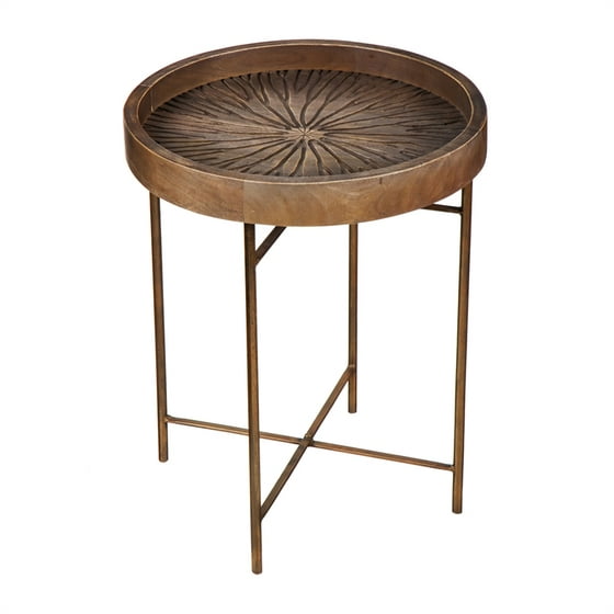 Round Wood Carved Tray Table