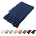 thumbnail image 1 of HTOOQ) HTOOQ Couverture Décorative Tricotée avec Franges Douce et Confortable pour Canapé Lit (Bleu Marine, 5HTOOQ X6, 1 of 6