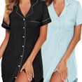 thumbnail image 1 of QJUHUNG Lot de 2 Grandes Tailles Robe de Nuit Style Boyfriend Pyjamas Maternité Allaitement Manches Courtes Chemises de Nuit Douces Robe de Pyjama Boyfriend Chemises de Nuit Boutonnées pour Femmes Bouton, 1 of 7