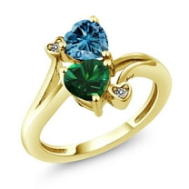 Gem Stone King 10K Yellow Gold Diamond Accent Ring Persian Blue Moissanite Nano Emerald (1.53 Cttw)