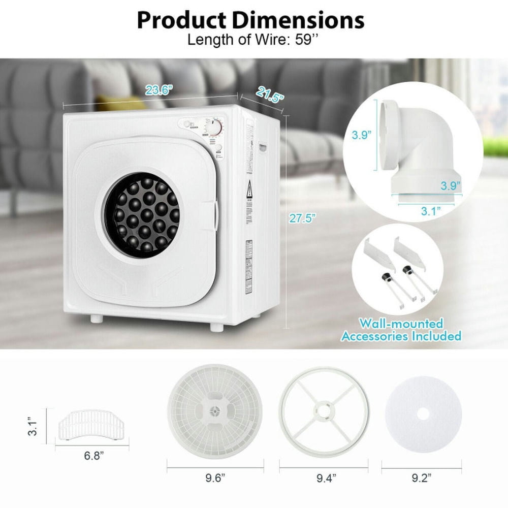GVN 1500W Compact Laundry Dryer with Touch Panel-White
