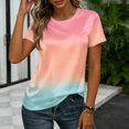 thumbnail image 6 of Satin Blouse for Women Gradient Business Casual Outfit Short Sleeve Tops Crewneck Tshirt Silk Shirt Summer Clothes, XL, 6 of 7