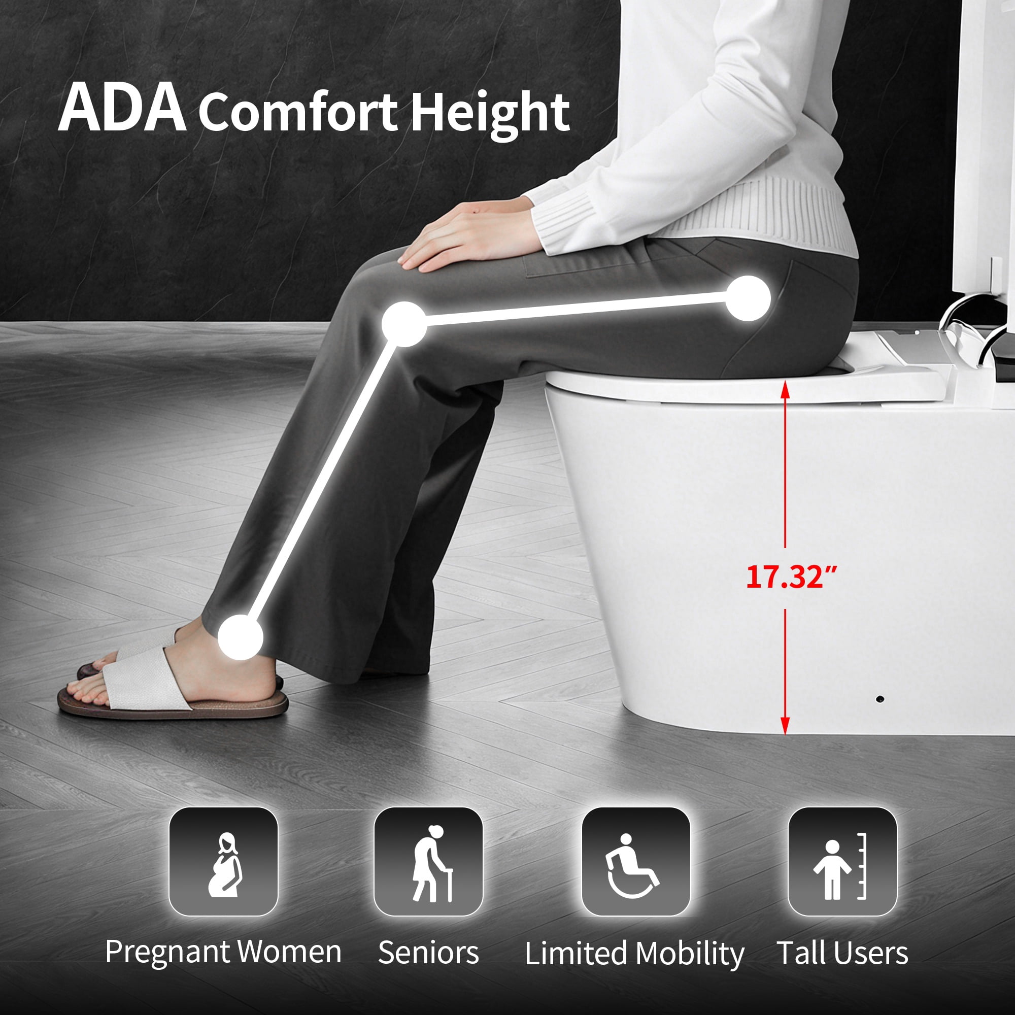 Tankless Elongated ADA Bidet Toilet 1.6 GPF in White with Auto Open/Close, Auto/Kick Flush, Heated Seat and Foam Shield