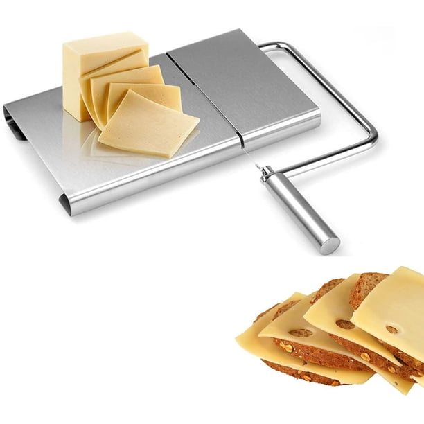 Cortador de queso con cortador de alambre de acero inoxidable para queso duro y semiduro - Cortador de verduras - Tabla de servir para cortar mantequilla (acero inoxidable) Ormromra WMZL-382