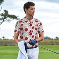 thumbnail image 6 of Balery Leaves And Anemone Flowers In Red Grey Printed Men’s Short Sleeve Polo Shirt, Midweight Men's Shirt,Golf Polo shirts -Small, 6 of 8
