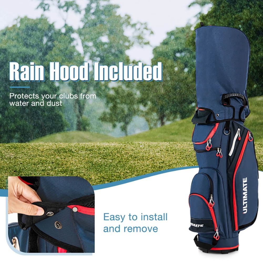 Demifill 9.5 Inch Golf Cart Bag, 14 Way Full-Length Dividers Top Organizer, Golf Cart Bag with 8 Zipper Pockets and Rain Hood/Dust Cover, Golf Cart Bag for Outdoor, Black