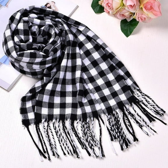 BUWTTED Scarf for Women Classic Tassels Plaid Knit Warm Shawl Wrap Cozy Soft Elegant Lightweight Fall Winter Scarves Size:One Size