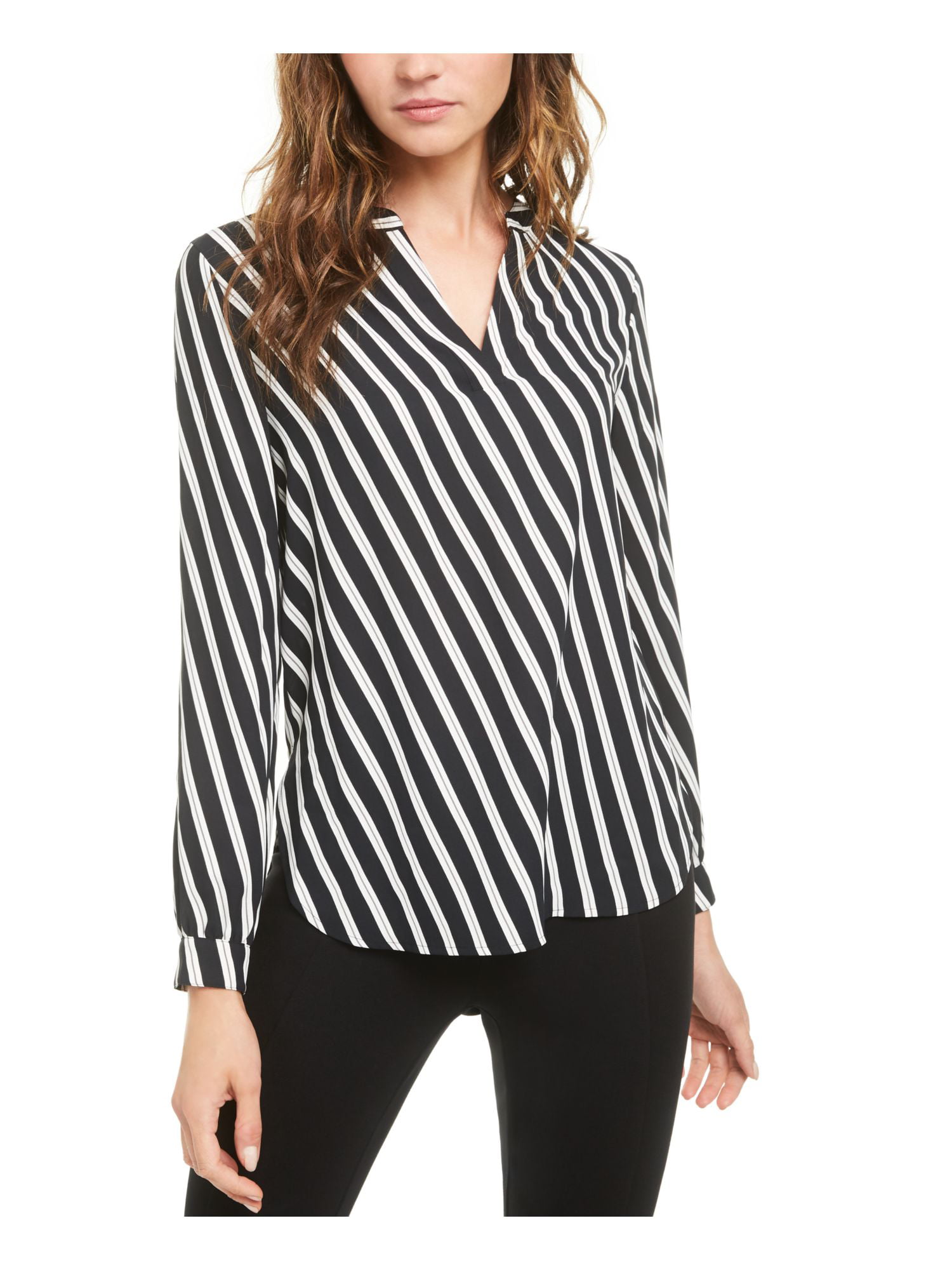 Fashion Blouses Long Sleeve Blouses Anne Klein Long Sleeve Blouse black-white striped pattern casual look 
