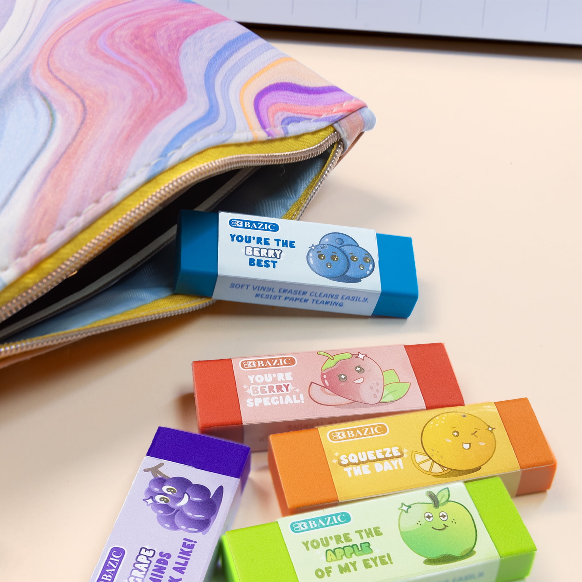 BAZIC Scented Erasers, Latex Free, Assorted Fruity Scents for Drawing Art School Office(5/Pack), 24-Packs