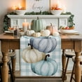 thumbnail image 2 of Fall Table Runner Thanksgiving Teal Blue White Pumpkin Table Runners Buffalo Plaid Cotton Linen Dresser Scarf Kitchen Dining Table Decor for Fall Holiday Party Decor 13x36 Inch, 2 of 9